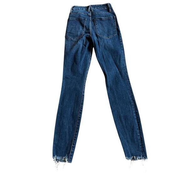 Good American Good Legs Skinny Jeans Frayed Hem Dark Blue Stretch Size 00 24 - Picture 6 of 11